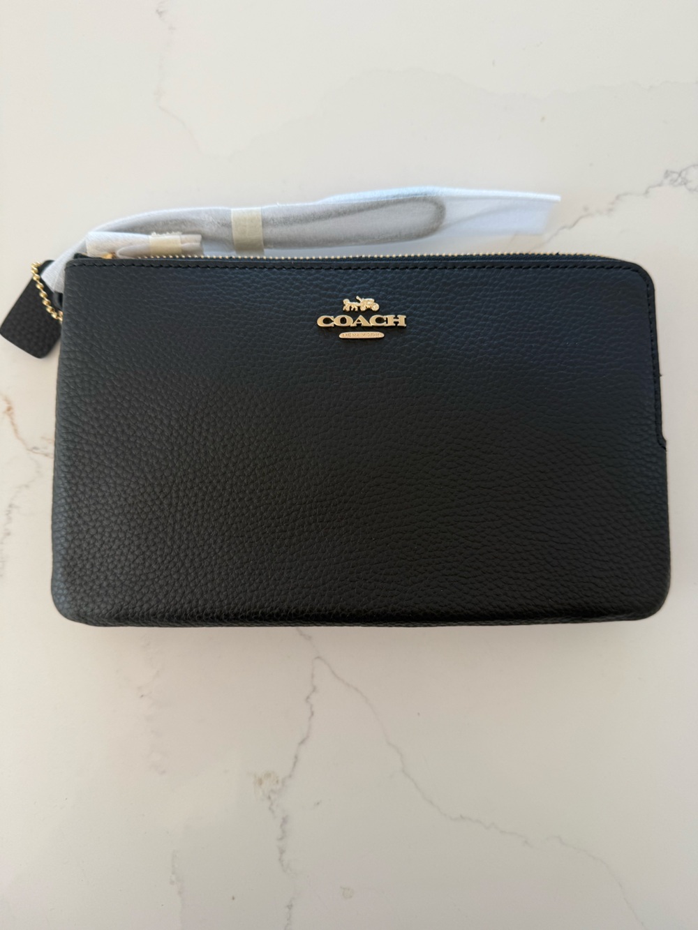 Coach Black Pebbled Leather Wristlet with Gold Hardware